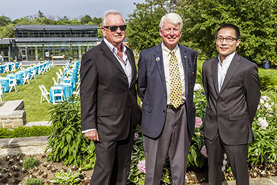 ;Drummond Hassan, Record Architect, Northern Dancer Pavilion, with Donald Ross, Lead Individual Donor, Northern Dancer Pavilion, and Ken Fukushima, Design Architect, Northern dancer Pavilion. Photo by Trevor Haldenby;